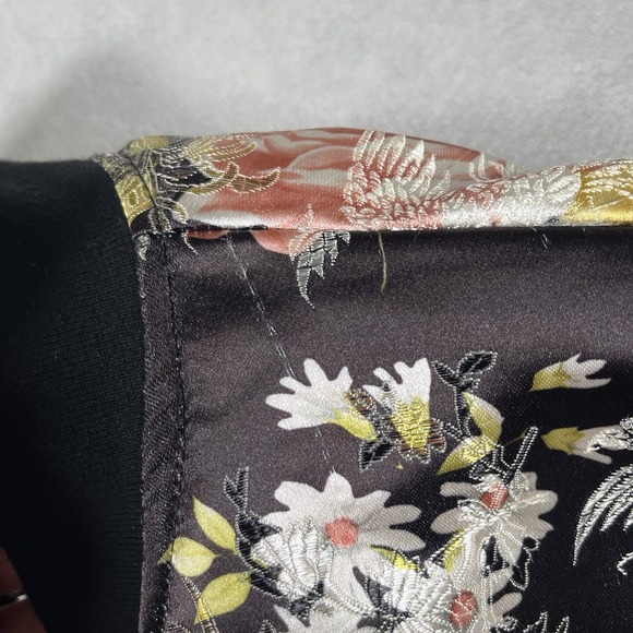 Free People Black w/Gold Peach Yellow Floral Fully-Lined Bomber Jacket Women XS - Picture 3 of 11